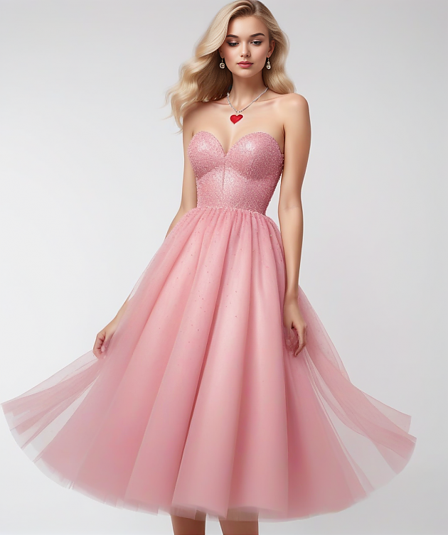 BRITNEY - Tiulowa sukienka midi różowa